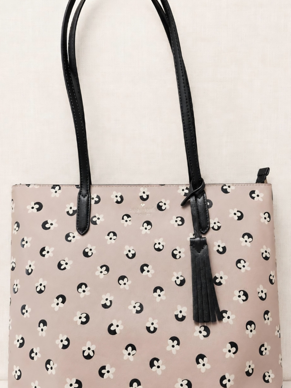 Kate Spade New York Floral Tote Bag | Blush Pink & Black Zip Top Shoulder Bag |